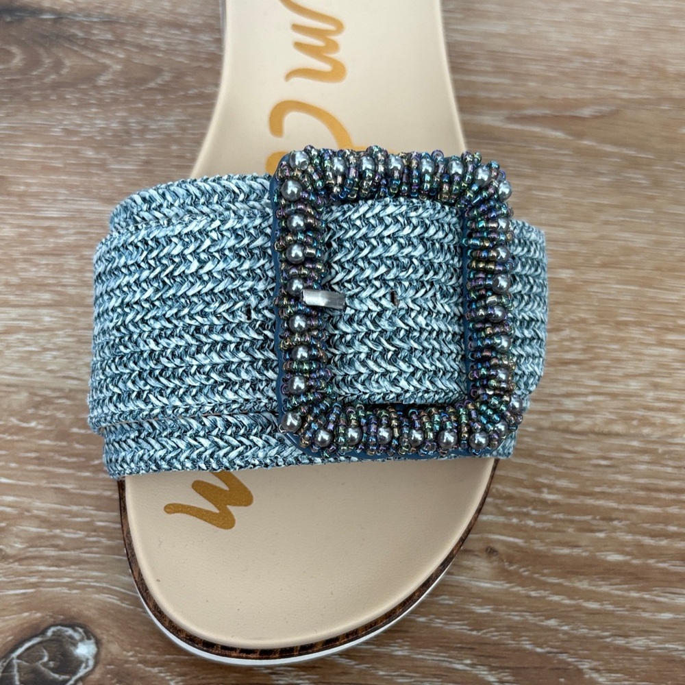 Sam Edelman Textured Blue Slide Sandals - Picture 2 of 6